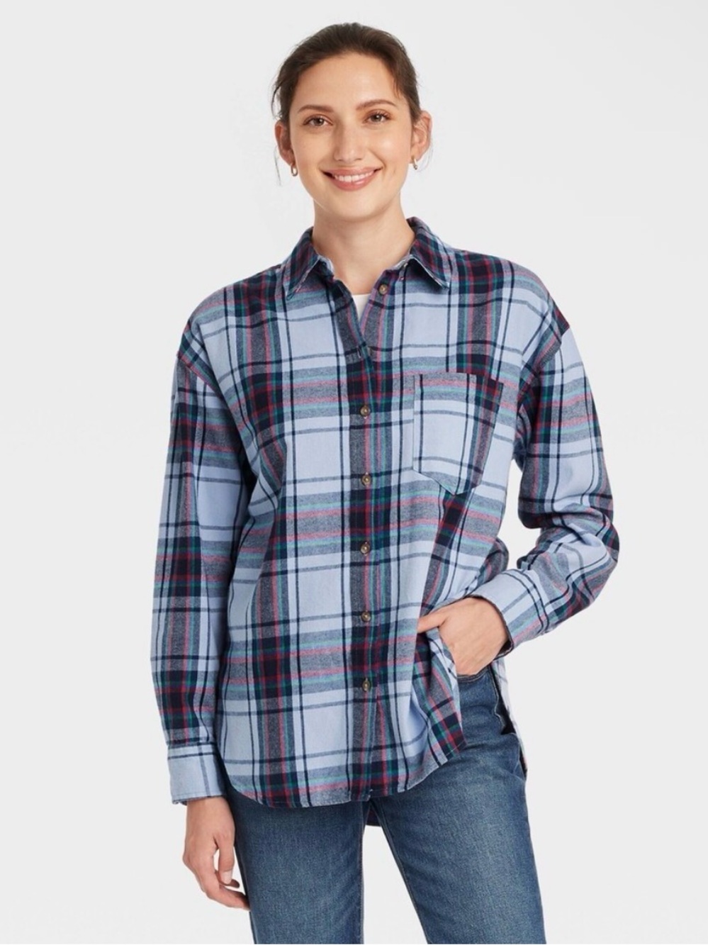 Universal Thread Women's Oversized Flannel Long Sleeve Button Down Shirt XS